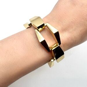 Armani Exchange Gold-Tone & Black Studded Leather Chain Link Bracelet